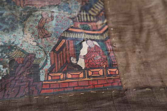 A Tibetan painted silk thangka of Green Tara, early 20th century, 72 x 45cm excl. borders